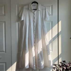 Petal & Pup White Button-Front Maxi Dress